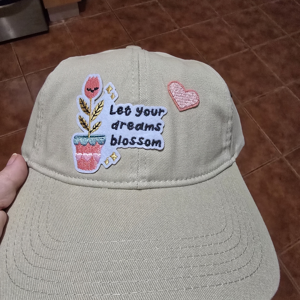 Embroidered Khaki Cap with Floral Design
